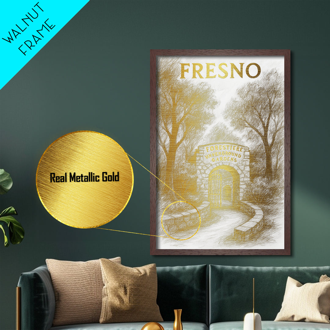 Fresno California travel, Metallic Gold Print, Modern House Art, Metal Art, Wood Framed Art, Traveler Gift