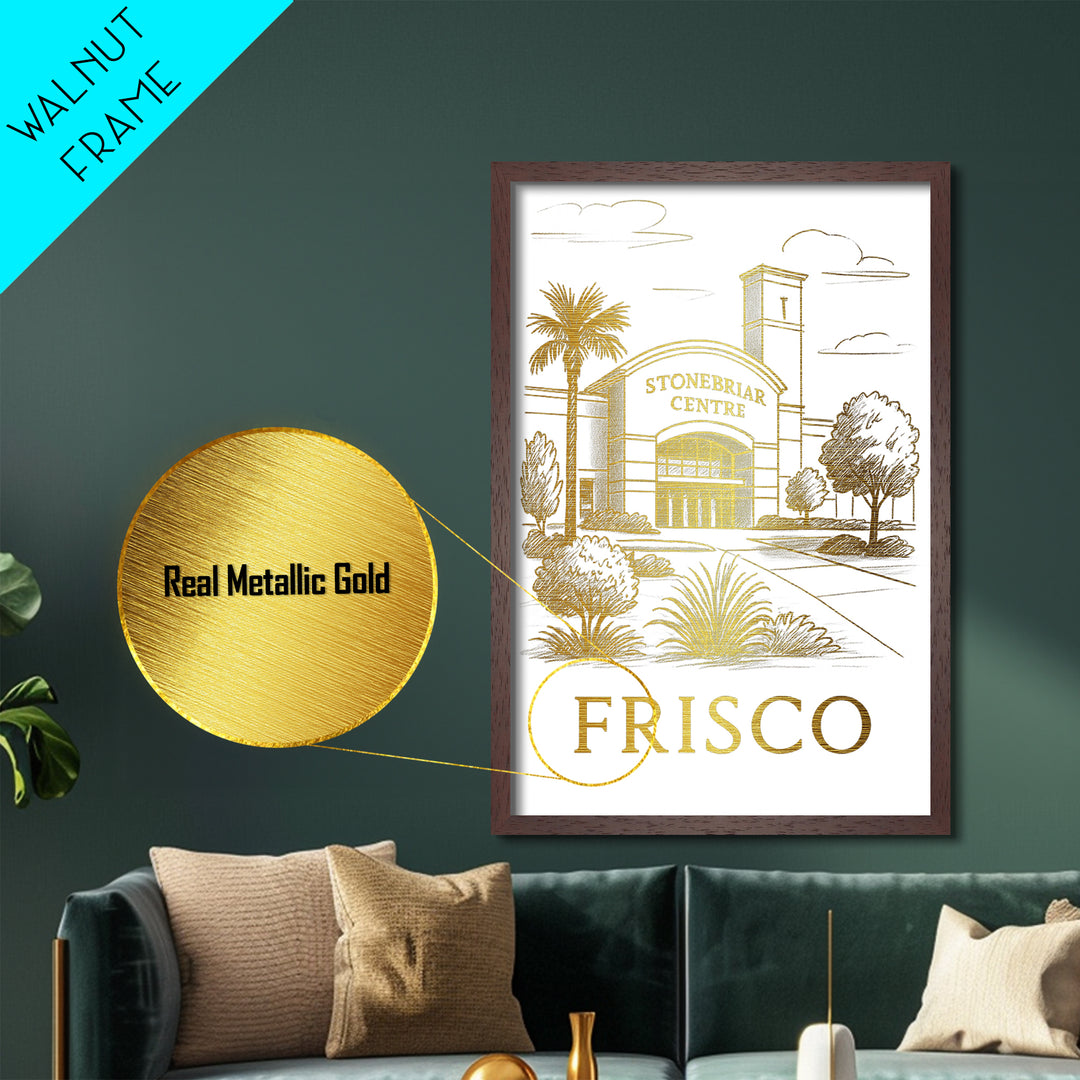 Frisco Texas art, Metallic Gold Art, Best Friend Gifts, Metal Art, Wood Framed Art, Birthday Travel Gift