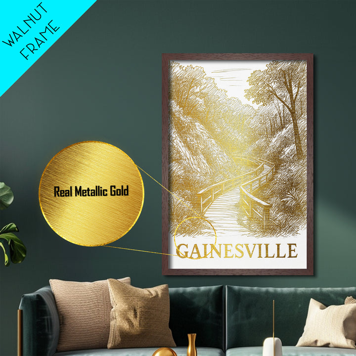 Gainesville Florida art, Metallic Gold Art, Office Decor, Metal Art, Wood Framed Art, Graduation Travel Gift