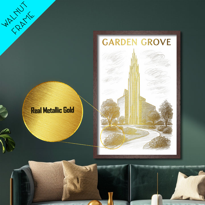 Garden Grove California travel, Metallic Gold Print, Modern House Art, Metal Art, Wood Framed Art, Wanderlust Gift