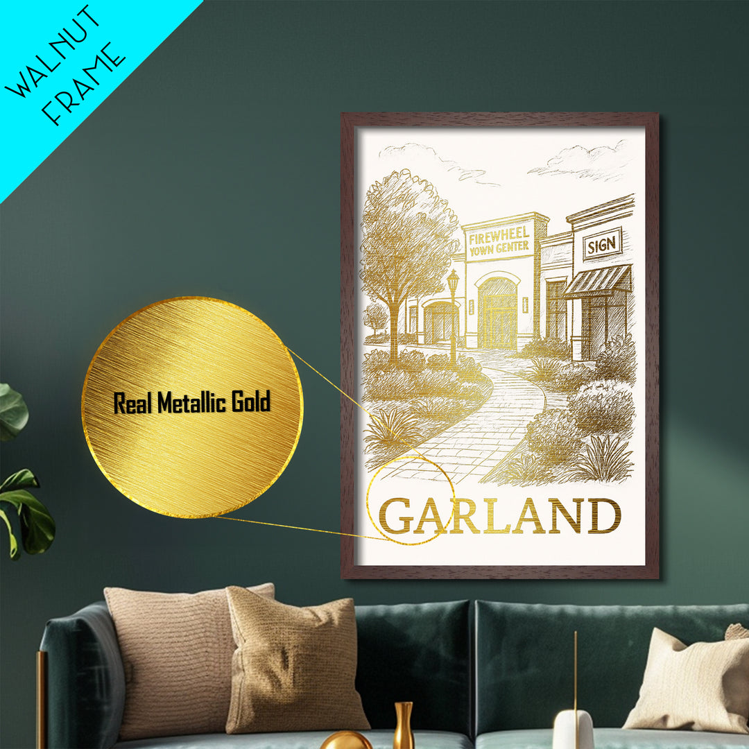 Garland Texas art, Metallic Gold Art, Modern House Art, Metal Art, Wood Framed Art, Graduation Travel Gift