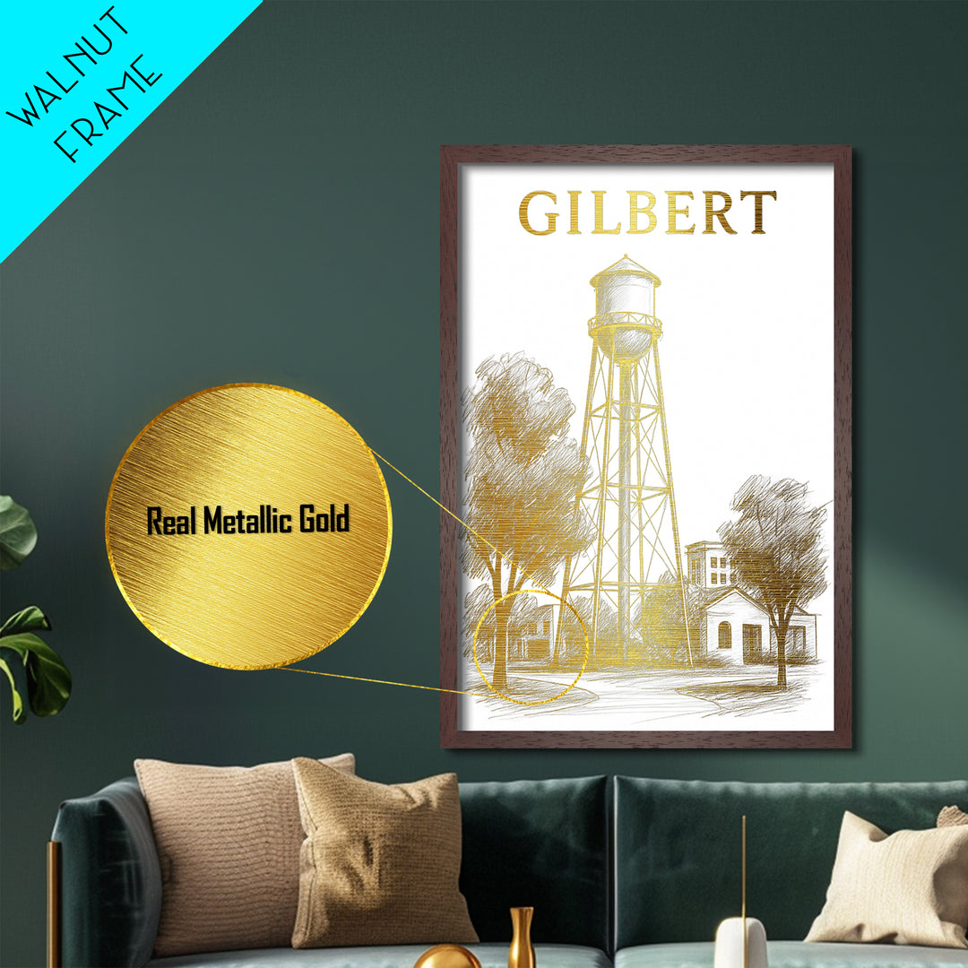 Gilbert Arizona travel, Metallic Gold Print, College Dorm Décor, Metal Art, Wood Framed Art, Graduation Travel Gift