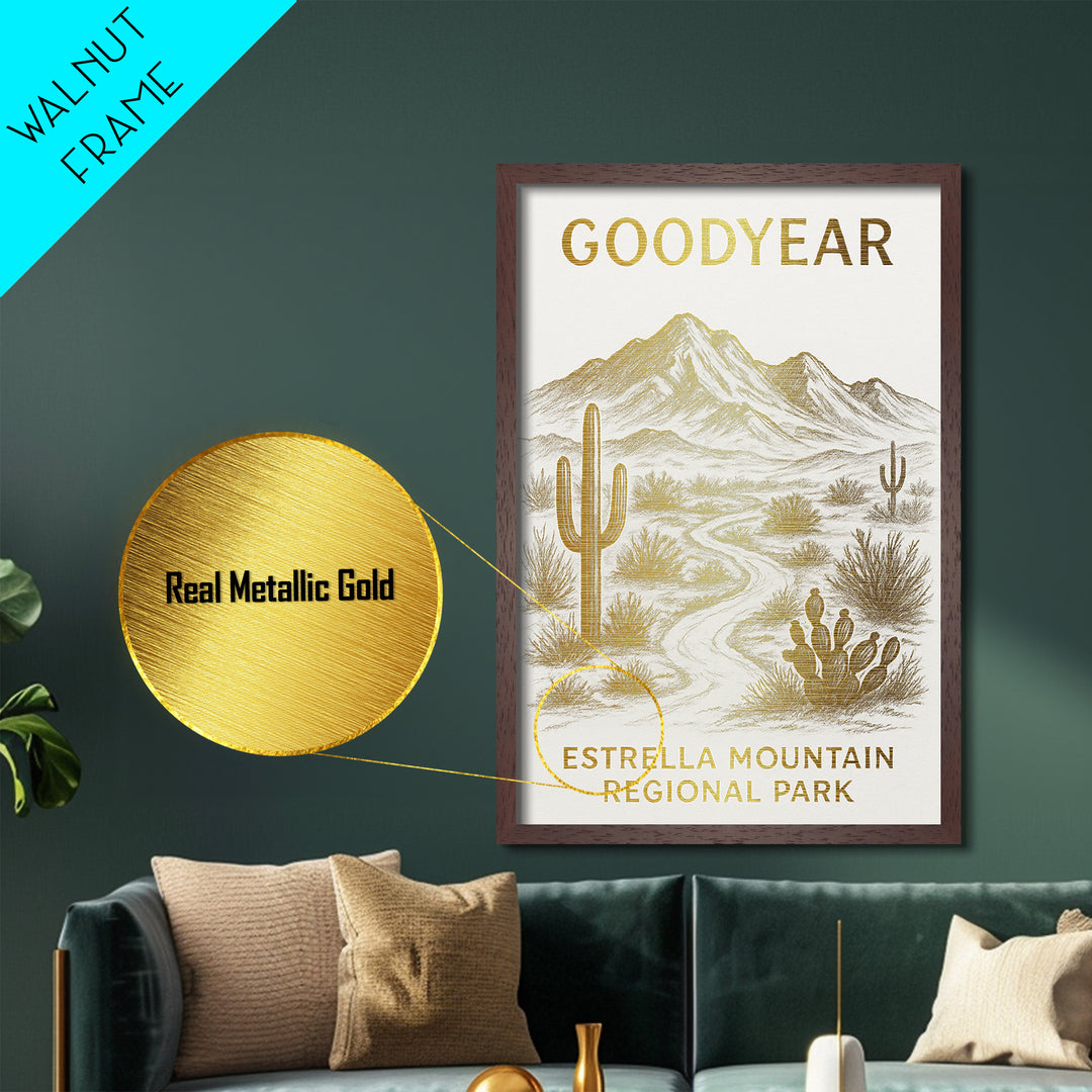 Goodyear Arizona travel, Metallic Gold Print, Modern House Art, Metal Art, Wood Framed Art, Wanderlust Gift