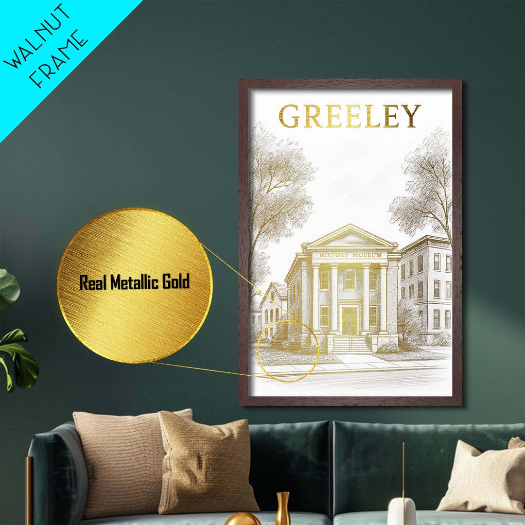 Greeley Colorado travel, Metallic Gold Print, Modern House Art, Metal Art, Wood Framed Art, Wanderlust Gift