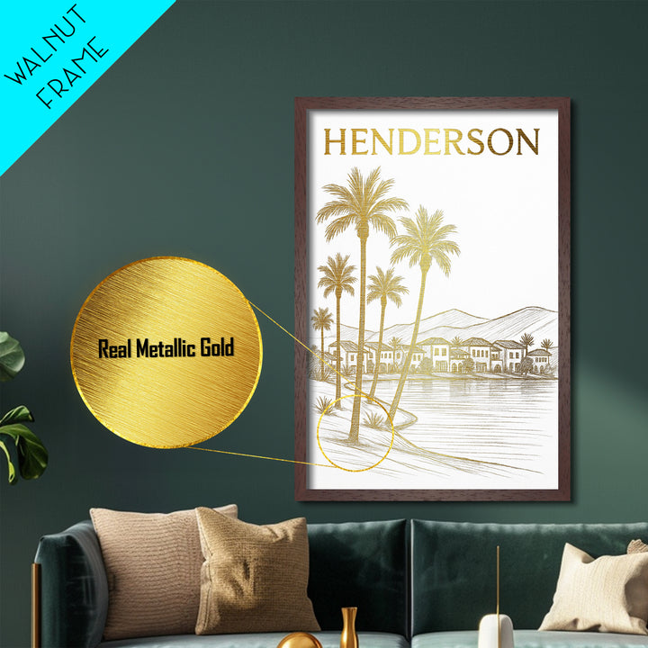 Henderson Nevada travel, Metallic Gold Print, College Dorm Décor, Metal Art, Wood Framed Art, Graduation Travel Gift, Traveler Gift