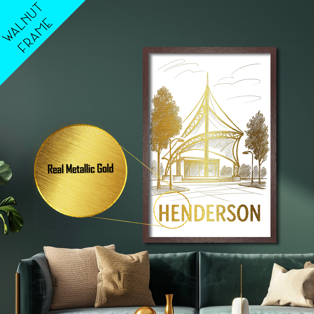 Henderson Nevada art, Metallic Gold Art, Best Friend Gifts, Metal Art, Wood Framed Art, Birthday Travel Gift, Destination Gift