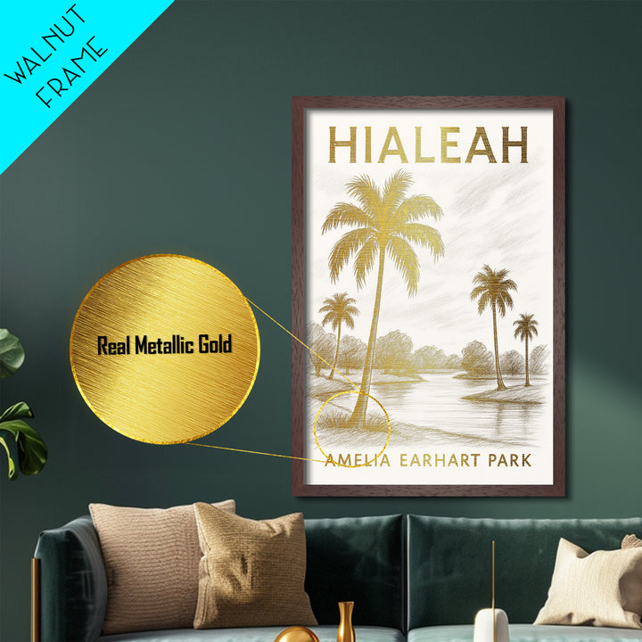 Hialeah Florida travel, Metallic Gold Print, Closing Gift, Metal Art, Wood Framed Art, Anniversary Travel Gift, Retirement Travel Gift