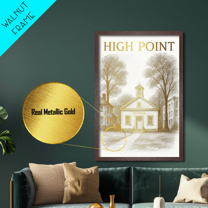 High Point North Carolina travel, Metallic Gold Print, Modern House Art, Metal Art, Wood Framed Art, Wanderlust Gift, Travel Art Prints