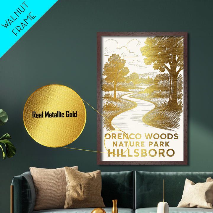 Hillsboro Oregon art, Metallic Gold Art, Modern House Art, Metal Art, Wood Framed Art, Graduation Travel Gift, Travel Gift