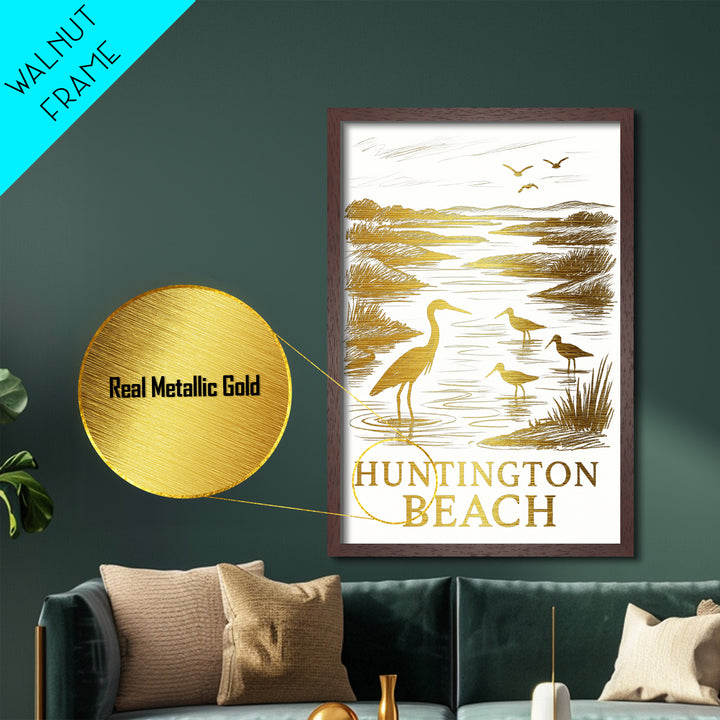 Huntington Beach California art, Metallic Gold Art, Travel Art Prints, Metal Art, Wood Framed Art, Adventure Lover Gift, Traveler Gift