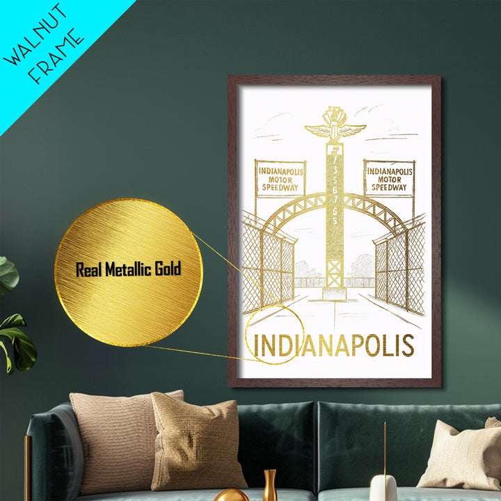Indianapolis Indiana art, Metallic Gold Art, Travel Art Prints, Metal Art, Wood Framed Art, Adventure Lover Gift, Traveler Gift