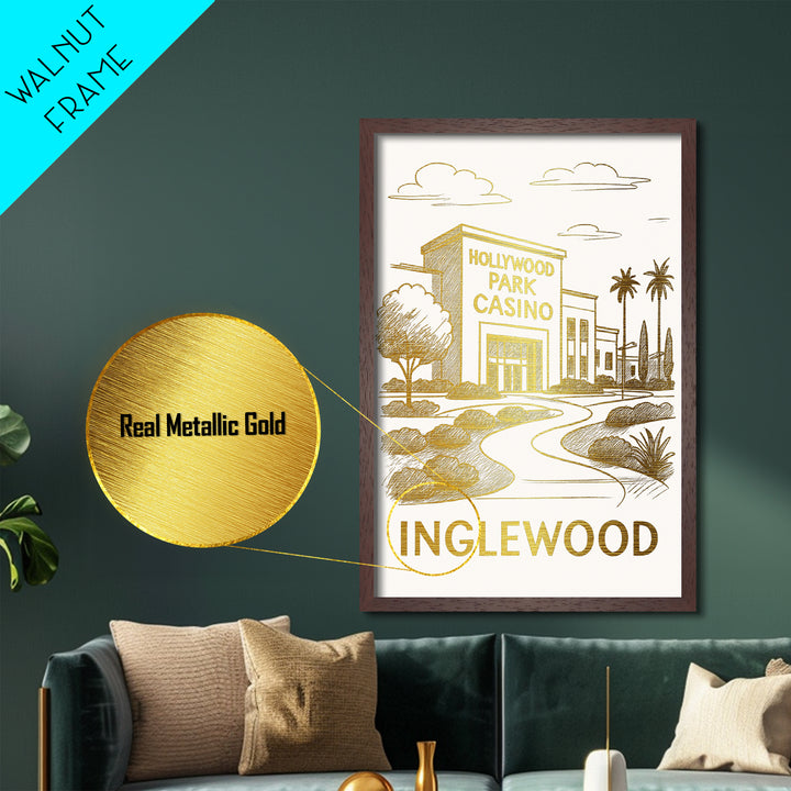 Inglewood California art, Metallic Gold Art, Modern House Art, Metal Art, Wood Framed Art, Graduation Travel Gift, Travel Gift