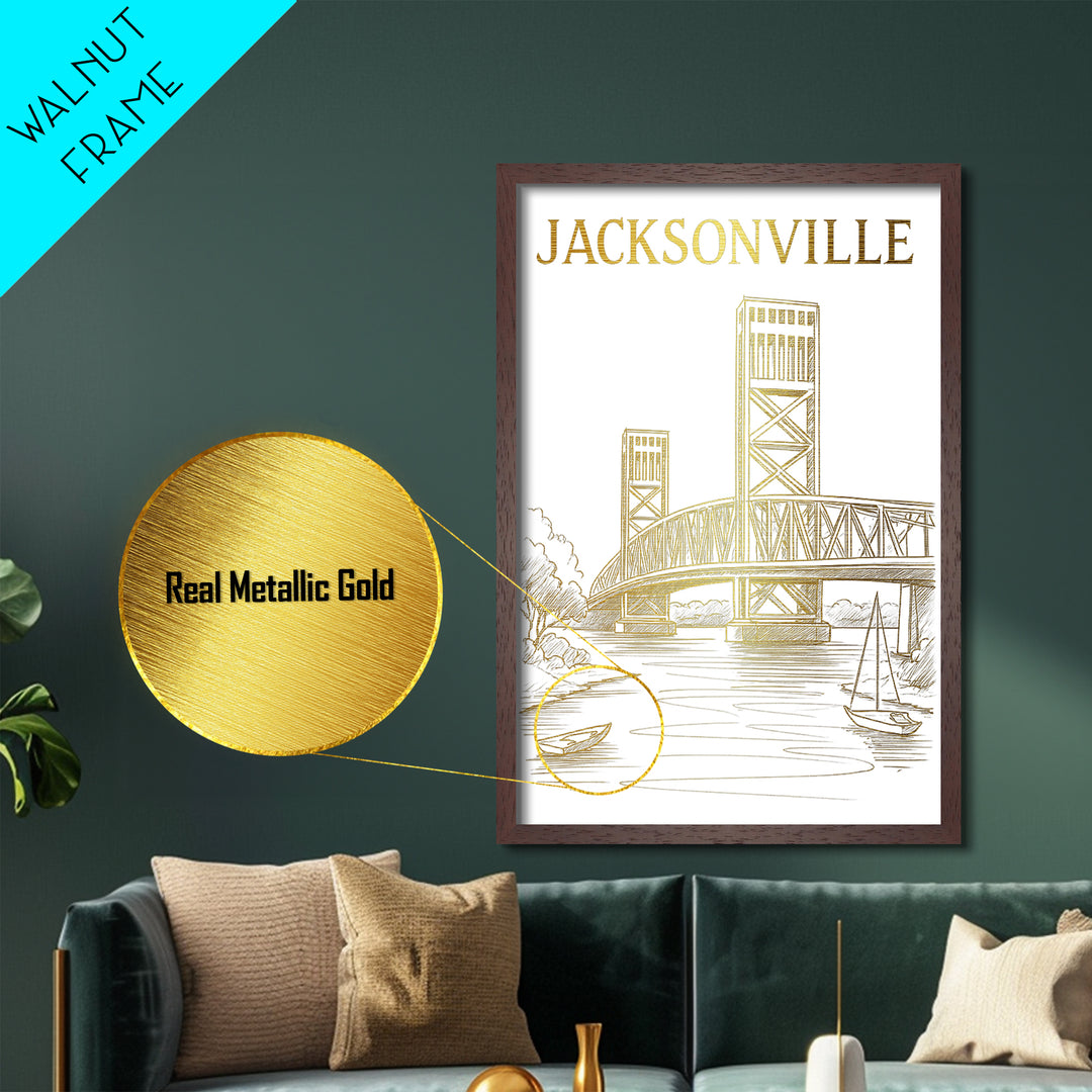 Jacksonville Florida travel, Metallic Gold Print, Modern House Art, Metal Art, Wood Framed Art, Wanderlust Gift, Travel Art Prints