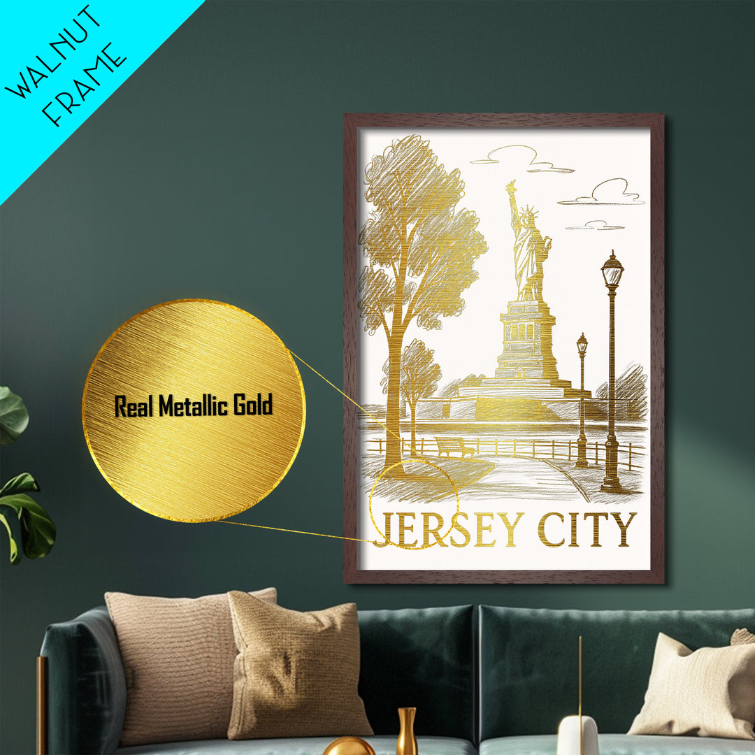 Jersey City New Jersey art, Metallic Gold Art, Modern House Art, Metal Art, Wood Framed Art, Graduation Travel Gift, Travel Gift