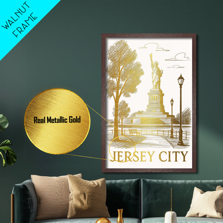 Jersey City New Jersey art, Metallic Gold Art, Modern House Art, Metal Art, Wood Framed Art, Graduation Travel Gift, Travel Gift