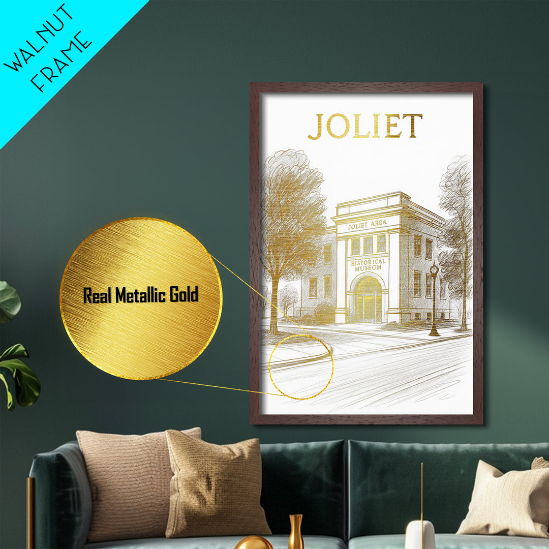 Joliet Illinois travel, Metallic Gold Print, College Dorm Décor, Metal Art, Wood Framed Art, Graduation Travel Gift, Traveler Gift