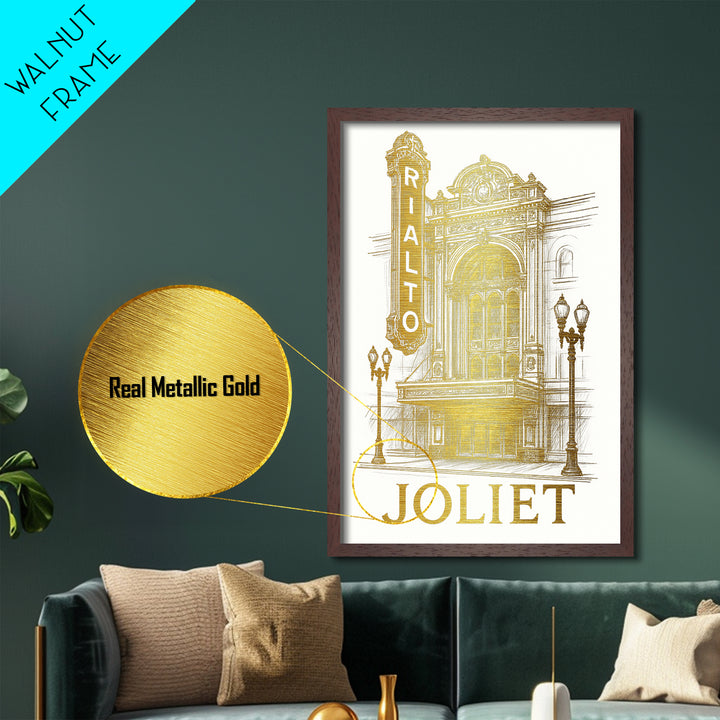 Joliet Illinois art, Metallic Gold Art, Best Friend Gifts, Metal Art, Wood Framed Art, Birthday Travel Gift, Destination Gift