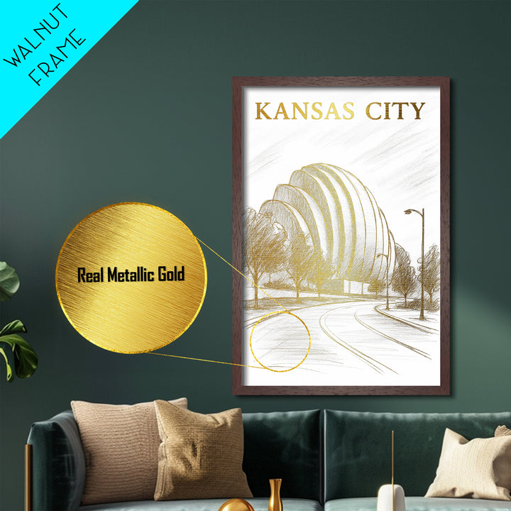 Kansas City Missouri art, Metallic Gold Art, Office Decor, Metal Art, Wood Framed Art, Graduation Travel Gift, Destination Gift