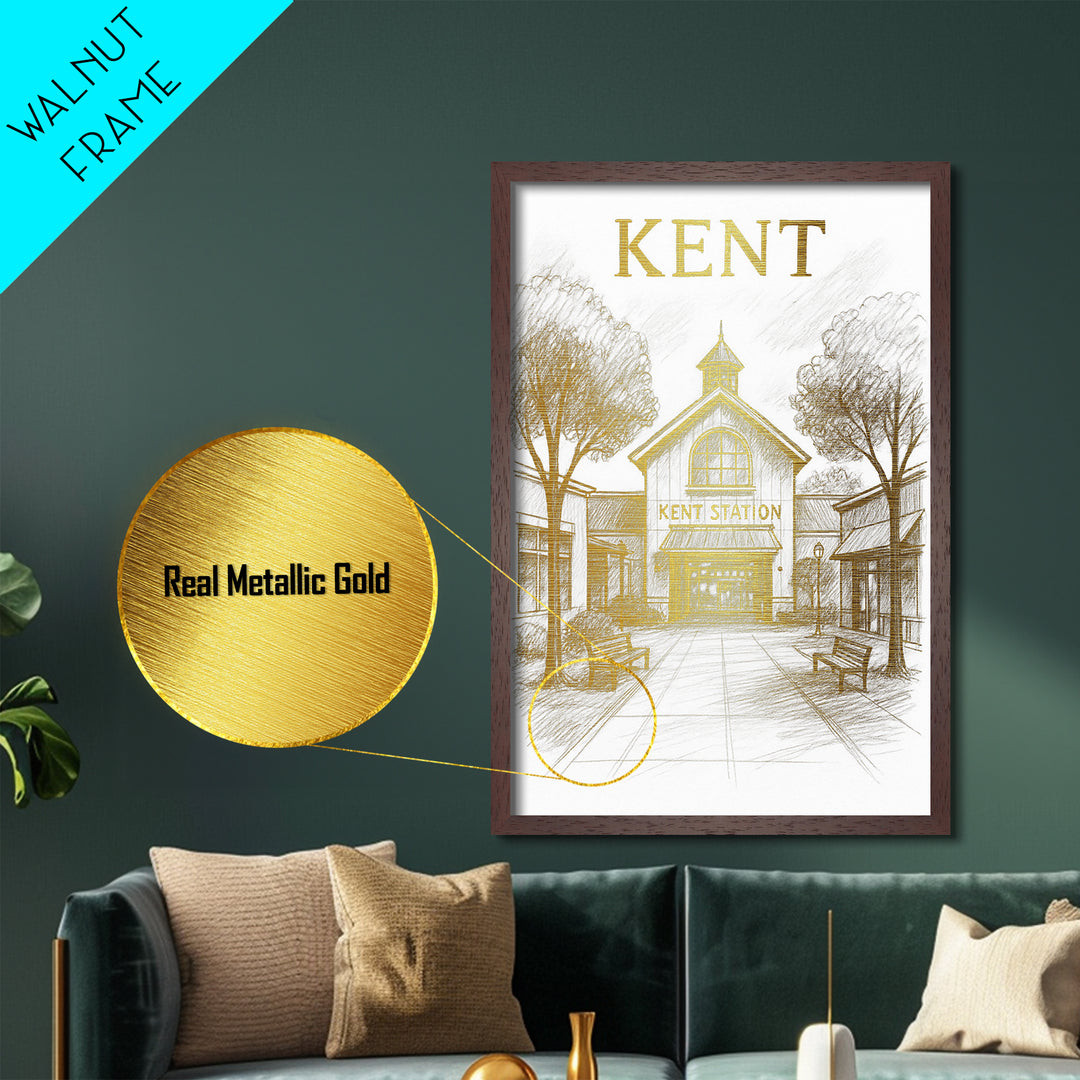 Kent Washington travel, Metallic Gold Print, Modern House Art, Metal Art, Wood Framed Art, Traveler Gift, Destination Gift