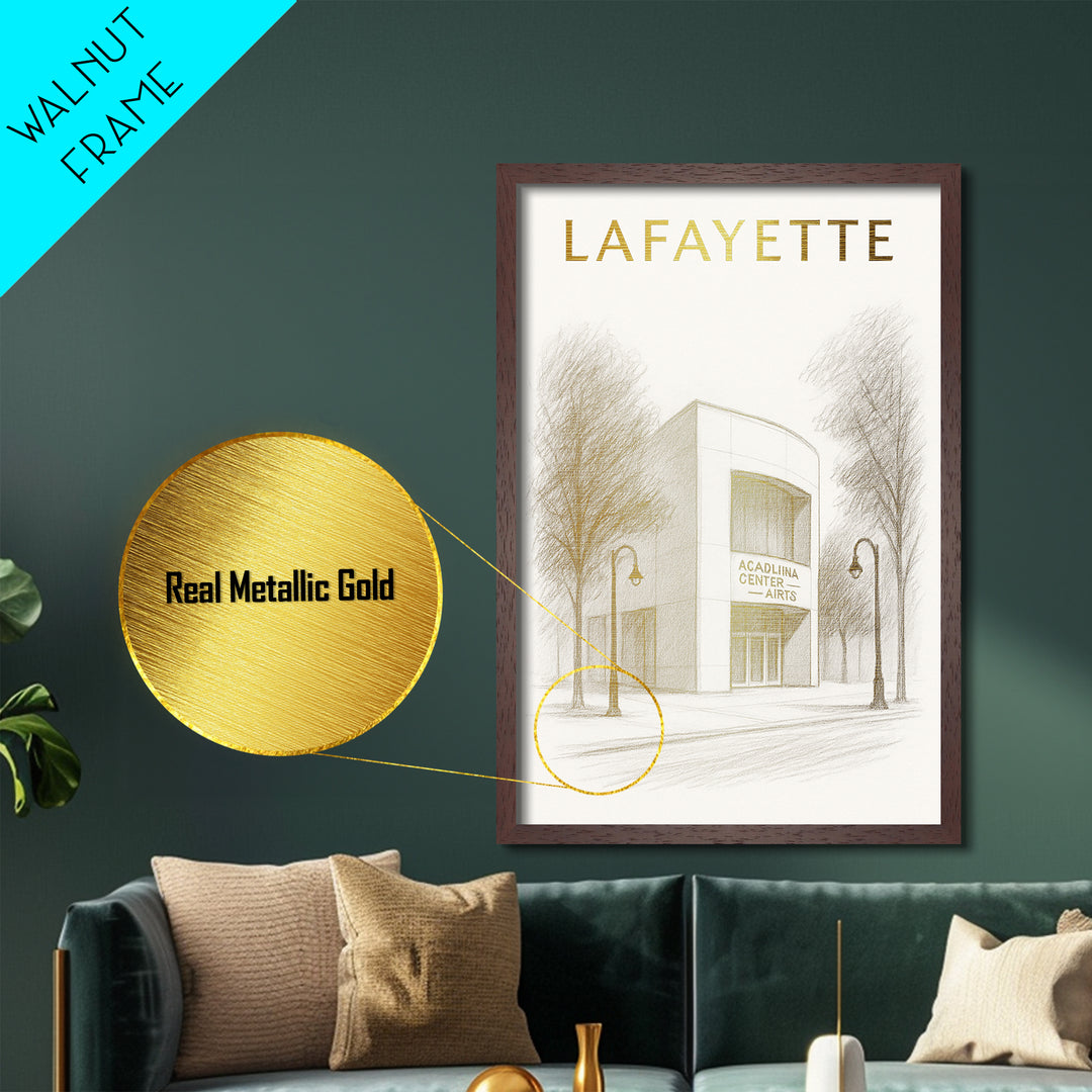 Lafayette Louisiana travel, Metallic Gold Print, Closing Gift, Metal Art, Wood Framed Art, Anniversary Travel Gift, Retirement Travel Gift