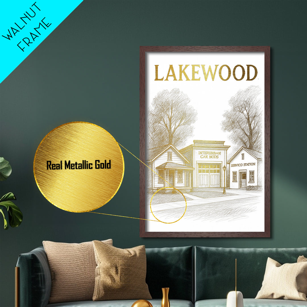 Lakewood Colorado travel, Metallic Gold Print, Modern House Art, Metal Art, Wood Framed Art, Traveler Gift, Destination Gift