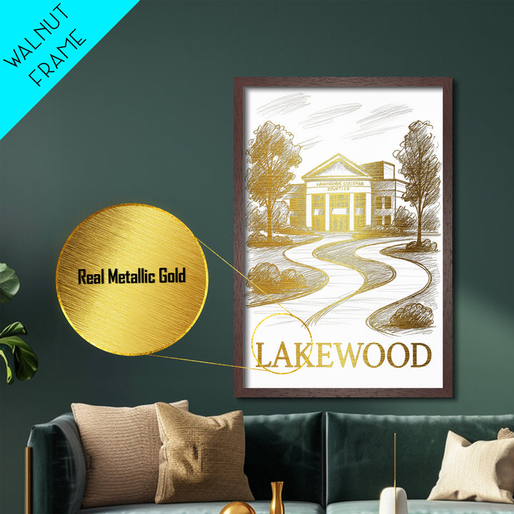 Lakewood California art, Metallic Gold Art, Best Friend Gifts, Metal Art, Wood Framed Art, Birthday Travel Gift, Destination Gift