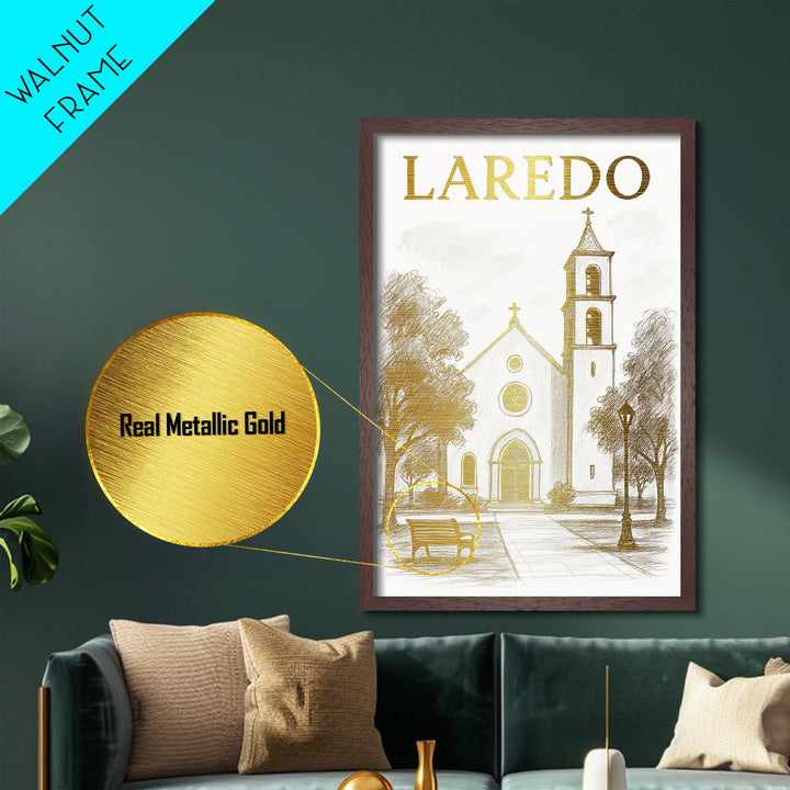 Laredo Texas travel, Metallic Gold Print, Modern House Art, Metal Art, Wood Framed Art, Wanderlust Gift, Travel Art Prints