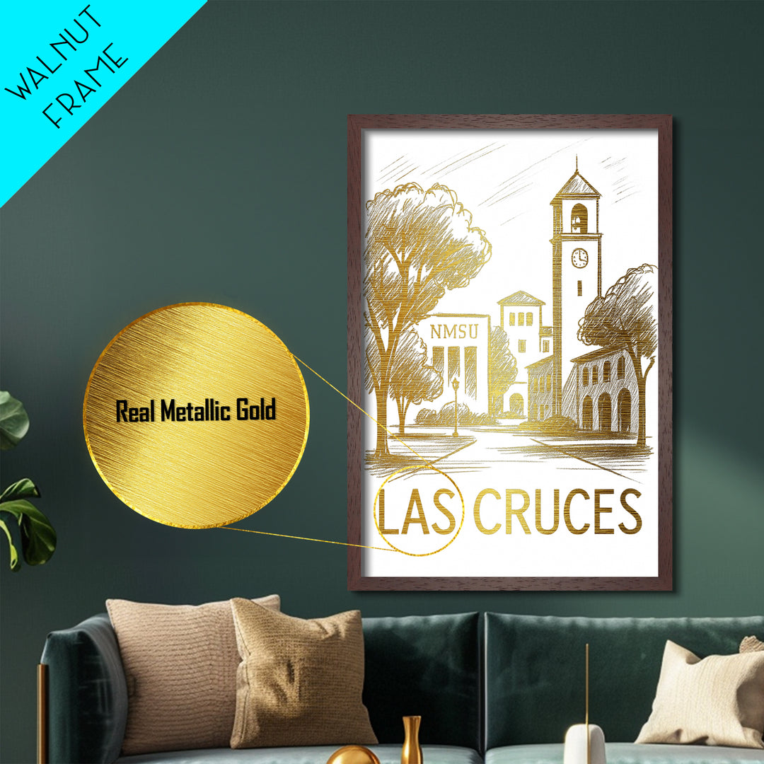 Las Cruces New Mexico art, Metallic Gold Art, Modern House Art, Metal Art, Wood Framed Art, Graduation Travel Gift, Travel Gift