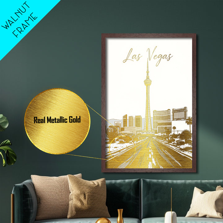 Las Vegas Nevada art, Metallic Gold Art, Best Friend Gifts, Metal Art, Wood Framed Art, Birthday Travel Gift, Destination Gift