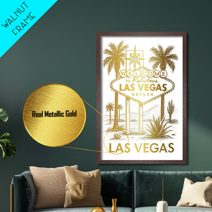 Las Vegas Nevada travel, Metallic Gold Print, Modern Skyline Wall Print, Metal Art, Wood Framed Art, Adventure Lover Gift, Travel Gift