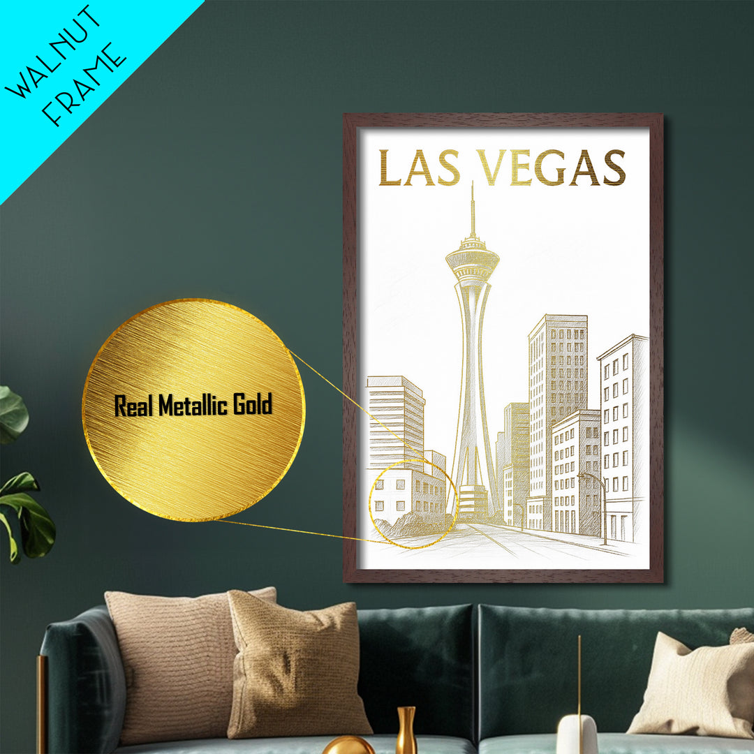 Las Vegas Nevada art, Metallic Gold Art, Housewarming Gift, Metal Art, Wood Framed Art, Newlywed Travel Gift, Honeymoon Gift