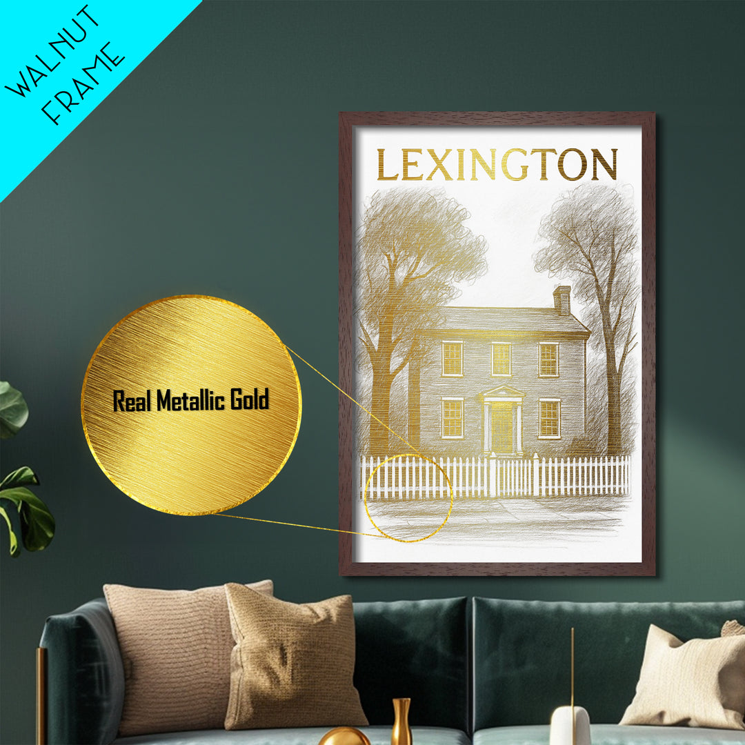 Lexington Kentucky travel, Metallic Gold Print, College Dorm Décor, Metal Art, Wood Framed Art, Graduation Travel Gift, Traveler Gift