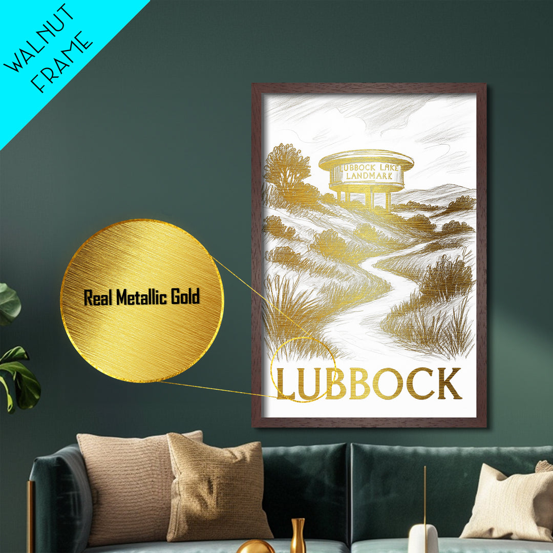 Lubbock Texas art, Metallic Gold Art, College Dorm Décor, Metal Art, Wood Framed Art, Graduation Travel Gift