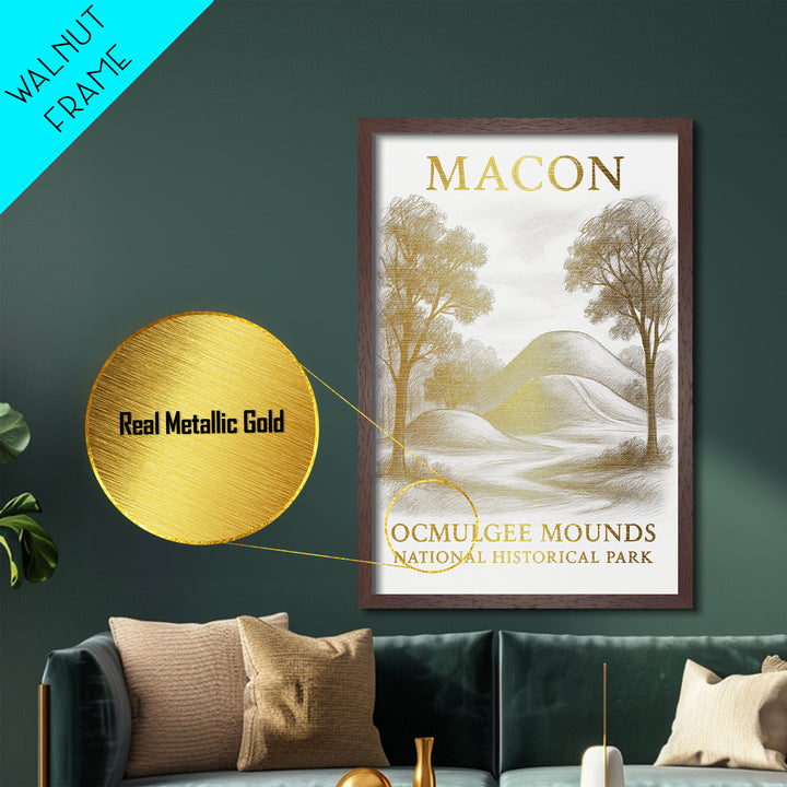 Macon Georgia travel, Metallic Gold Print, Housewarming Gift, Metal Art, Wood Framed Art, Newlywed Travel Gift