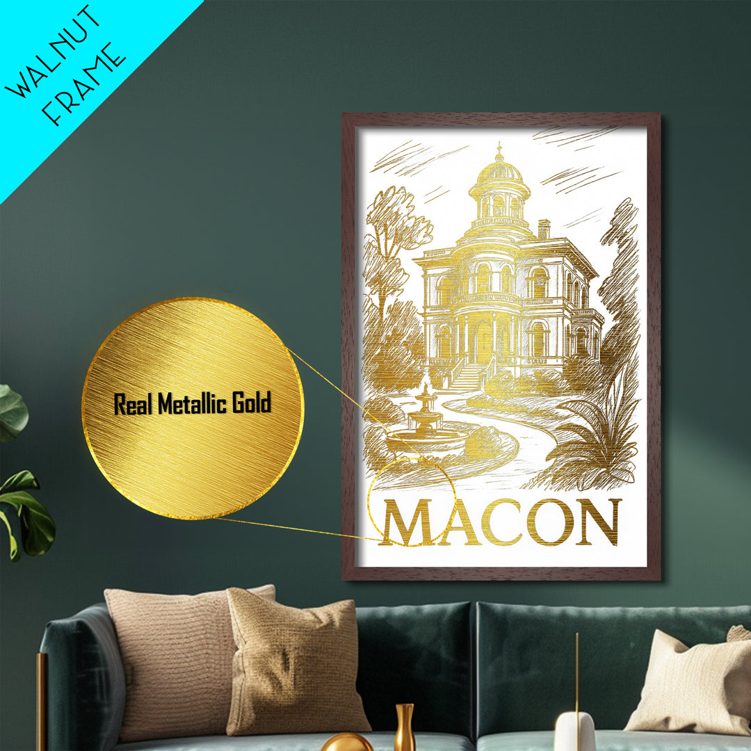 Macon Georgia art, Metallic Gold Art, Closing Gift, Metal Art, Wood Framed Art, Anniversary Travel Gift