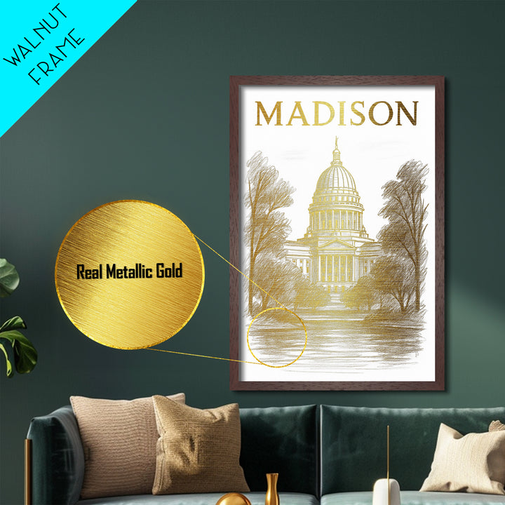 Macon Georgia art, Metallic Gold Art, Office Decor, Metal Art, Wood Framed Art, Graduation Travel Gift