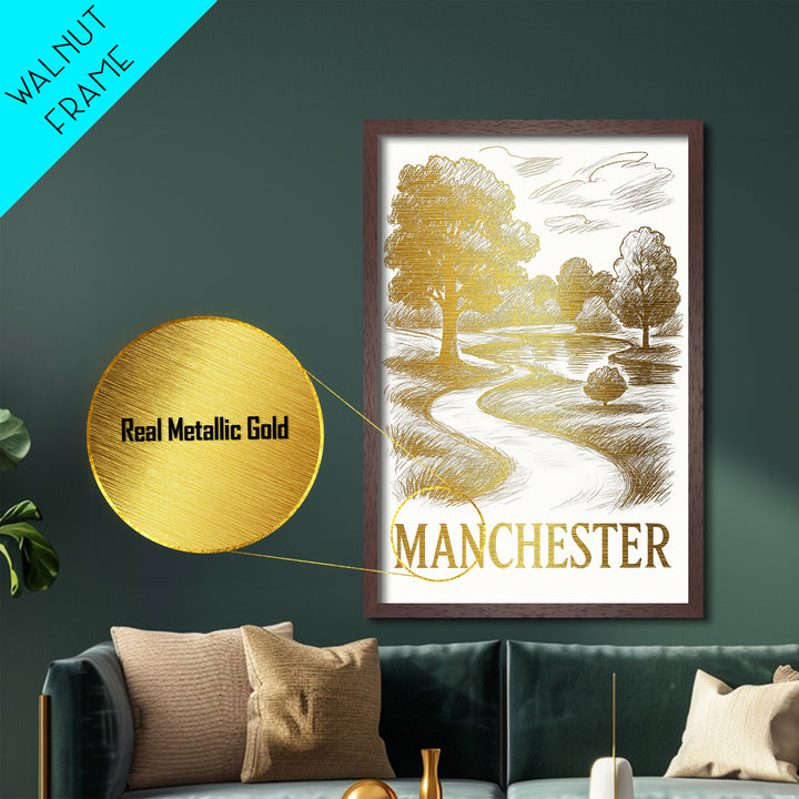 Manchester New Hampshire travel, Metallic Gold Print, Modern House Art, Metal Art, Wood Framed Art, Traveler Gift