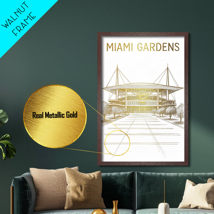 Miami Florida art, Metallic Gold Art, Office Decor, Metal Art, Wood Framed Art, Graduation Travel Gift