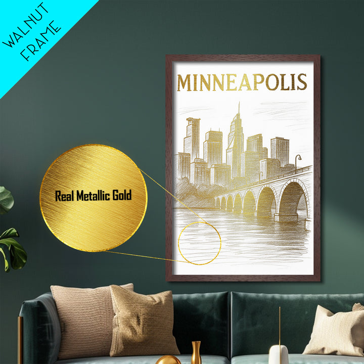 Milwaukee Wisconsin art, Metallic Gold Art, Best Friend Gifts, Metal Art, Wood Framed Art, Birthday Travel Gift