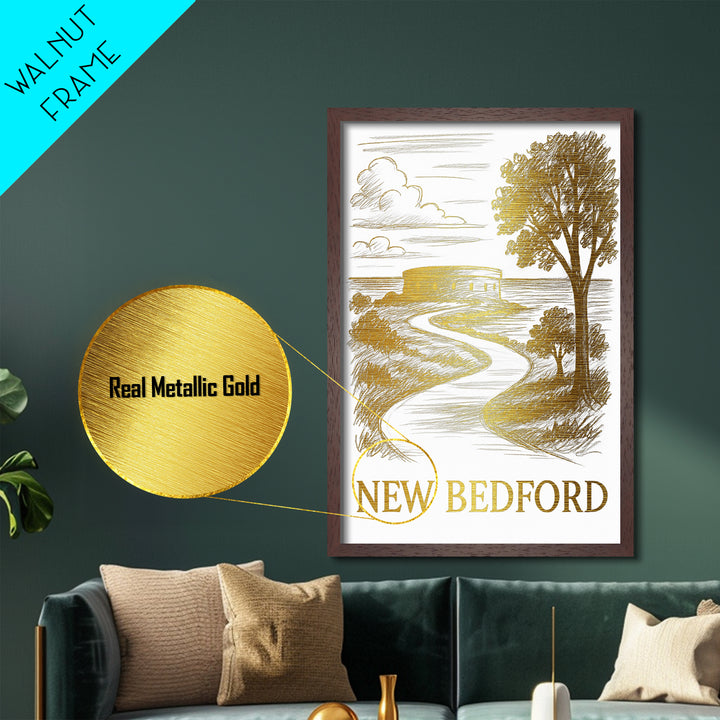 New Bedford Massachusetts art, Metallic Gold Art, Modern House Art, Metal Art, Wood Framed Art, Graduation Travel Gift, Travel Gift