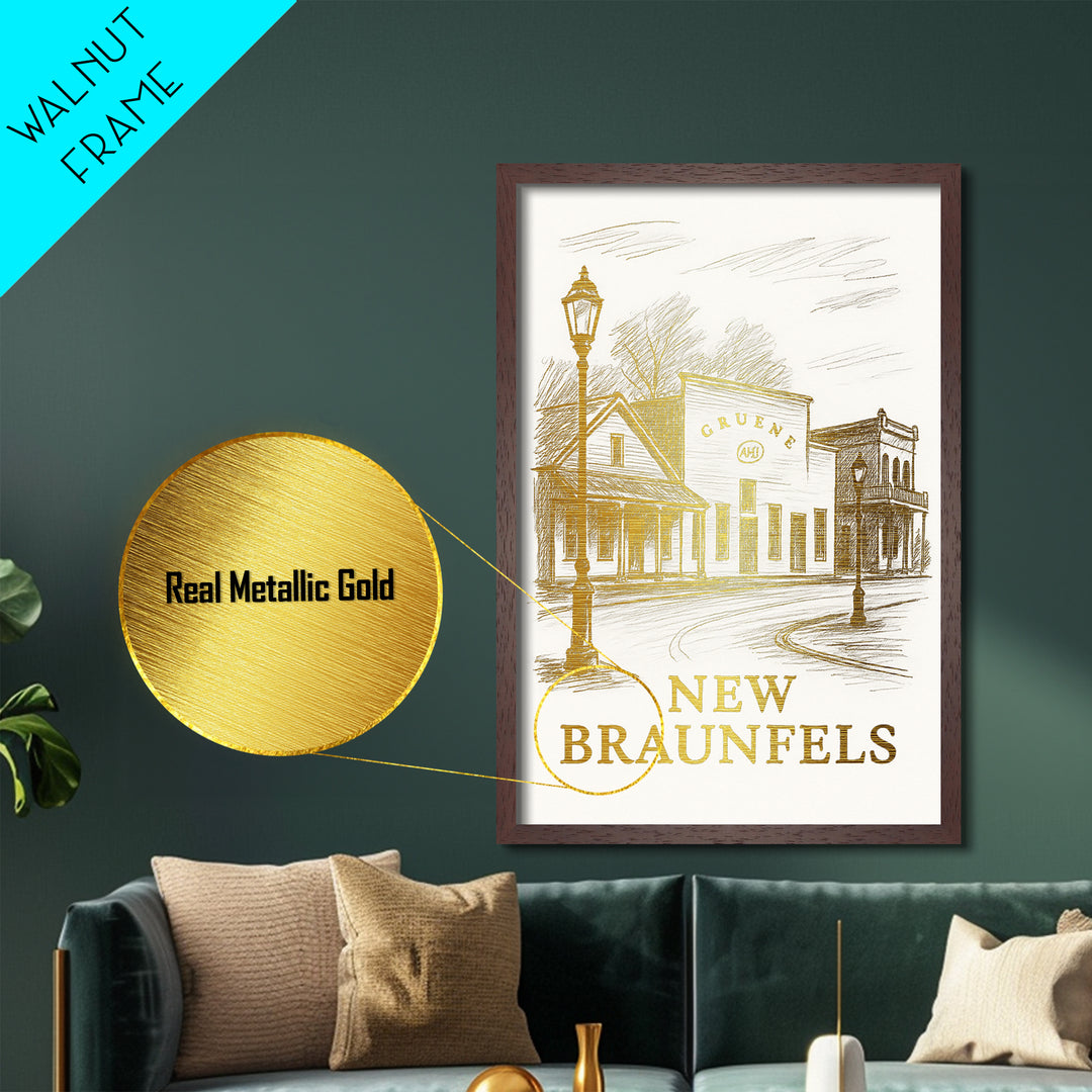 New Braunfels Texas art, Metallic Gold Art, Best Friend Gifts, Metal Art, Wood Framed Art, Birthday Travel Gift, Destination Gift