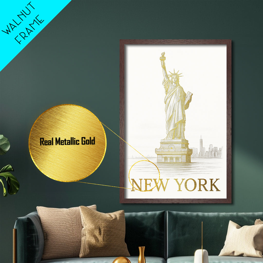 New York New York art, Metallic Gold Art, Modern House Art, Metal Art, Wood Framed Art, Graduation Travel Gift, Travel Gift