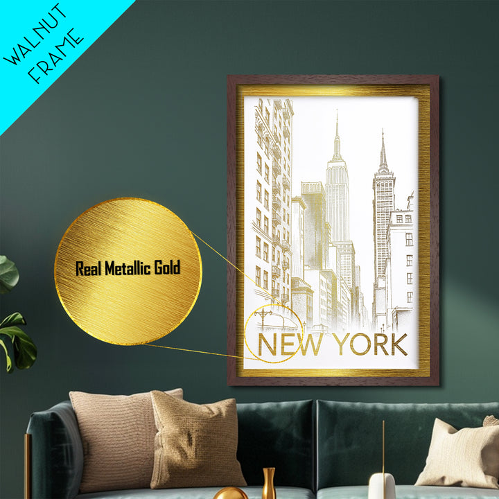 New York New York art, Metallic Gold Art, Best Friend Gifts, Metal Art, Wood Framed Art, Birthday Travel Gift, Destination Gift