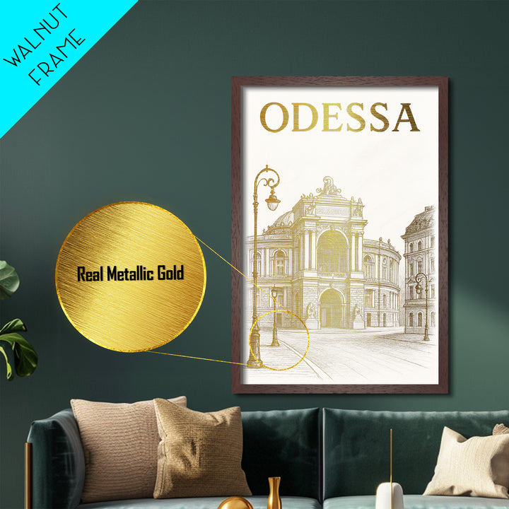 Odessa Texas travel, metallic gold, wood framed art, white and gold, Metal Art, Modern Skyline Wall Print, Metallic Gold Print