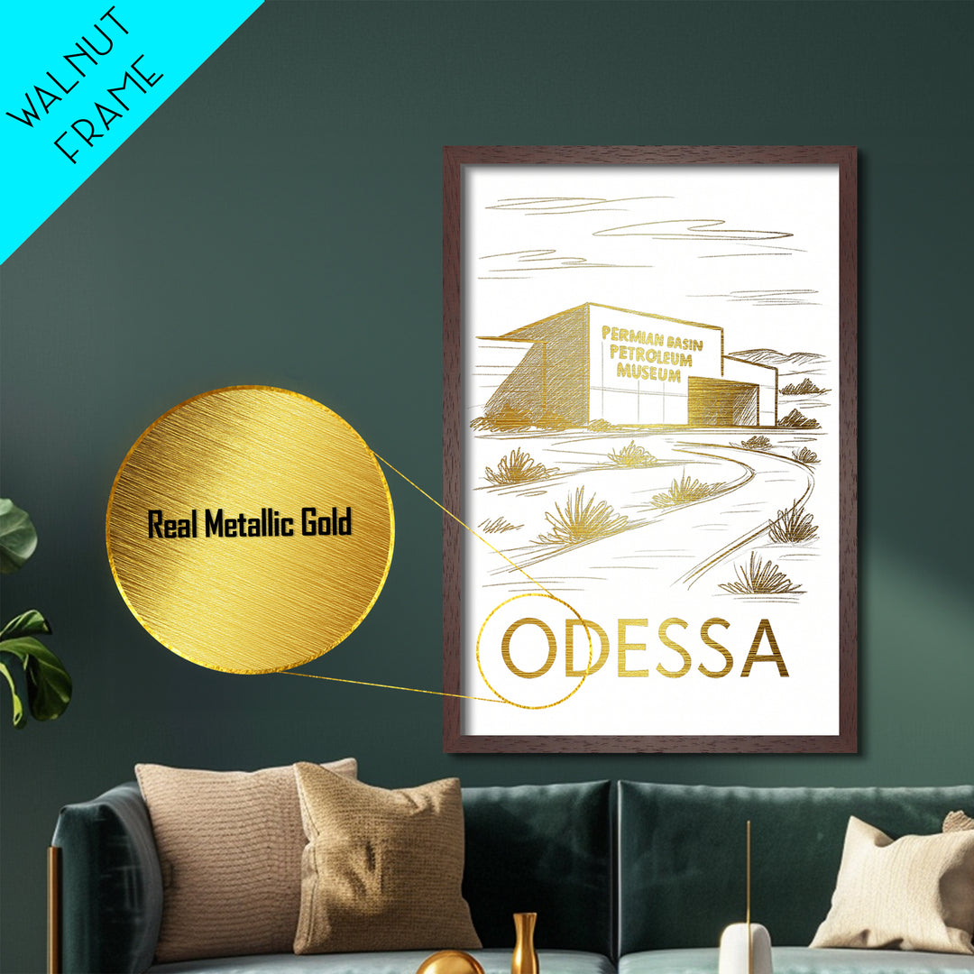 Odessa Texas art, metallic gold, wood framed art, white and gold, Metal Art, Housewarming Gift, Metallic Gold Art
