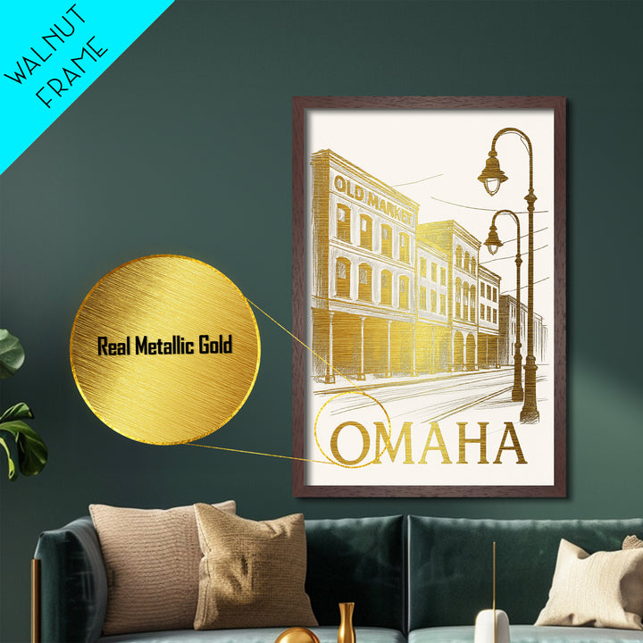 Omaha Nebraska art, Metallic Gold Art, Modern House Art, Metal Art, Wood Framed Art, Graduation Travel Gift, Travel Gift