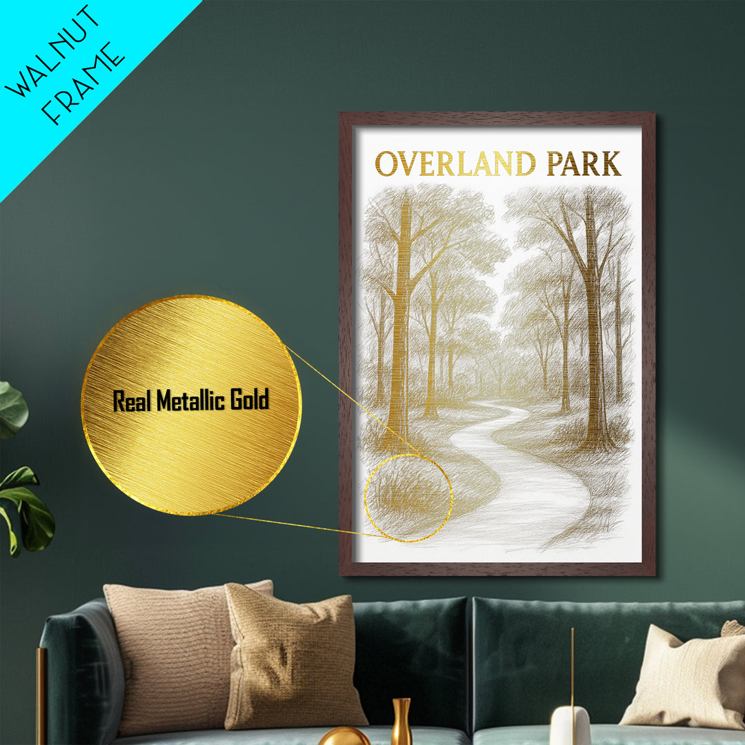 Overland Park Kansas travel, Metallic Gold Print, Modern House Art, Metal Art, Wood Framed Art, Wanderlust Gift, Travel Art Prints