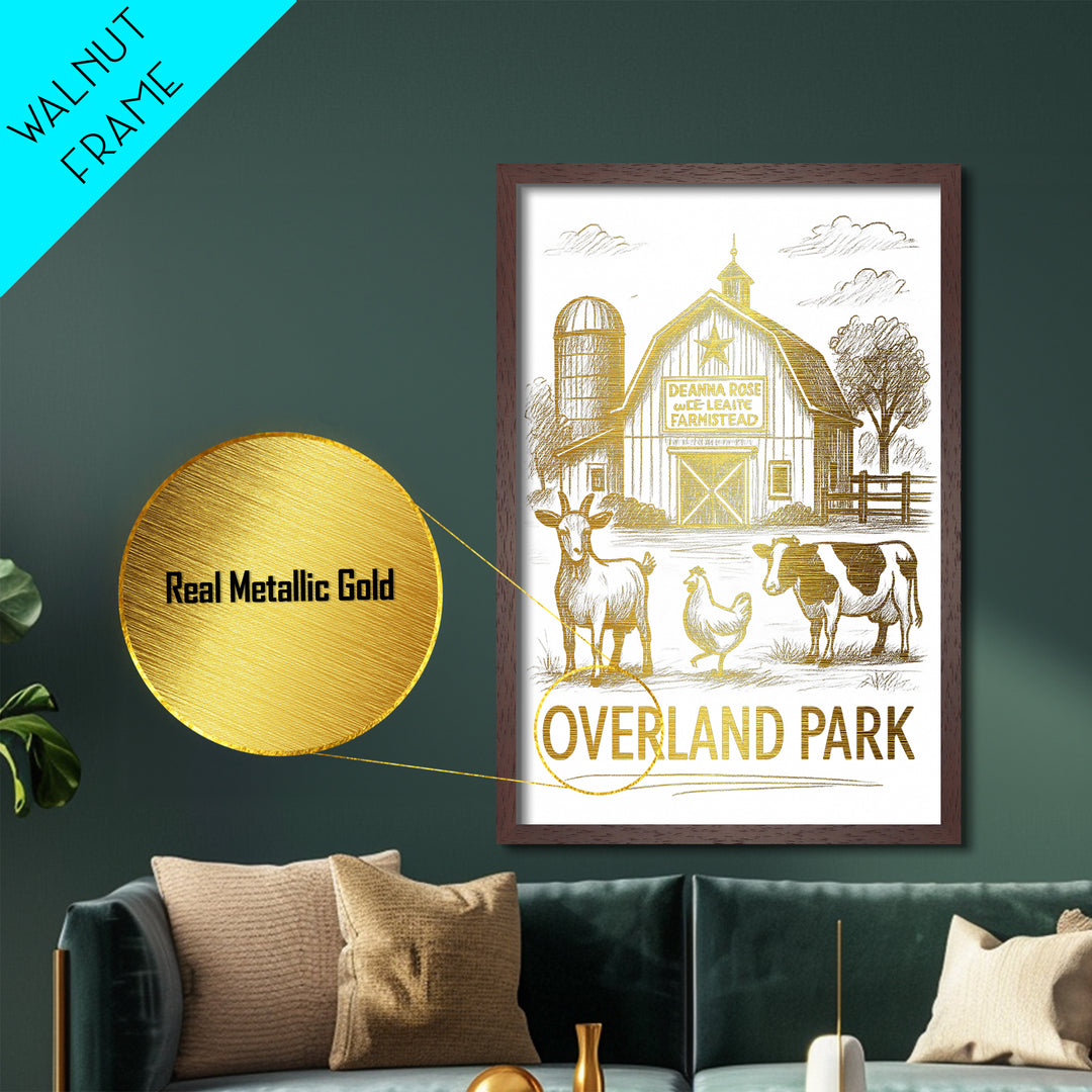 Overland Park Kansas art, Metallic Gold Art, Travel Art Prints, Metal Art, Wood Framed Art, Adventure Lover Gift, Traveler Gift
