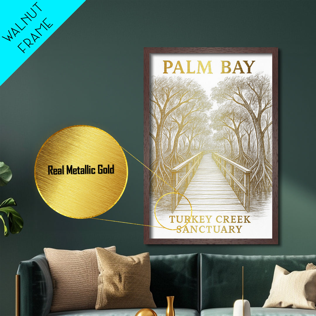 Palm Bay Florida travel, Metallic Gold Print, College Dorm Décor, Metal Art, Wood Framed Art, Graduation Travel Gift, Traveler Gift