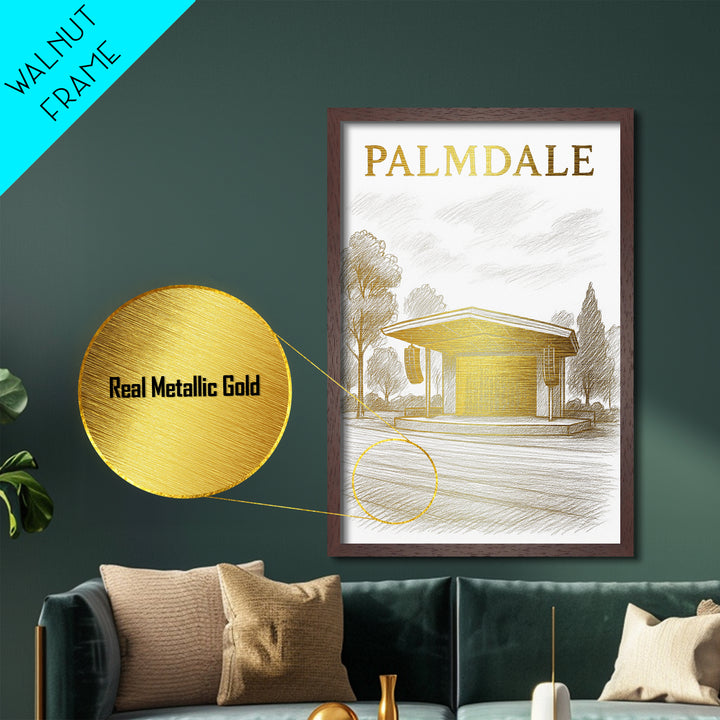 Palmdale California travel, Metallic Gold Print, Modern Skyline Wall Print, Metal Art, Wood Framed Art, Adventure Lover Gift, Travel Gift
